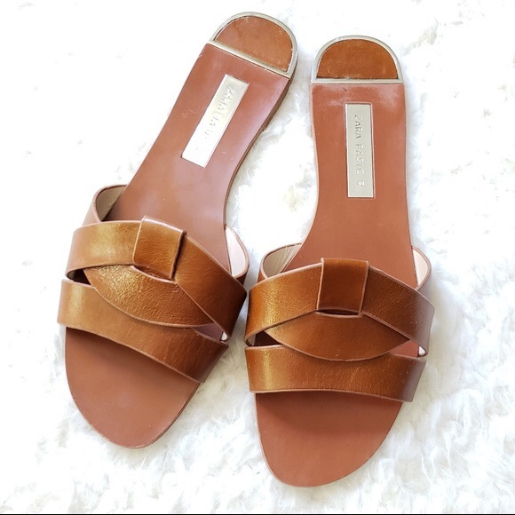 Zara Brown Leather Slide size 41